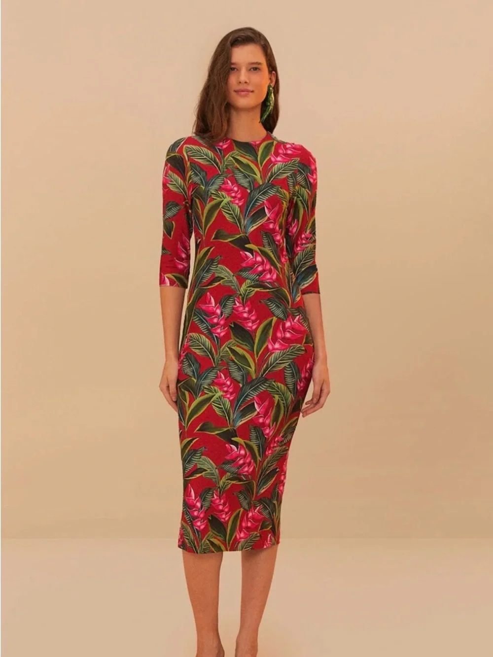 FARM Rio Tropical-Print Midi Dress 3/4 Sleeve NWT - Picture 1 of 10